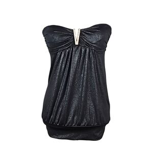 Retro Going Out Party Top Strapless Sparkle Silver Black V-Embellished, Size S